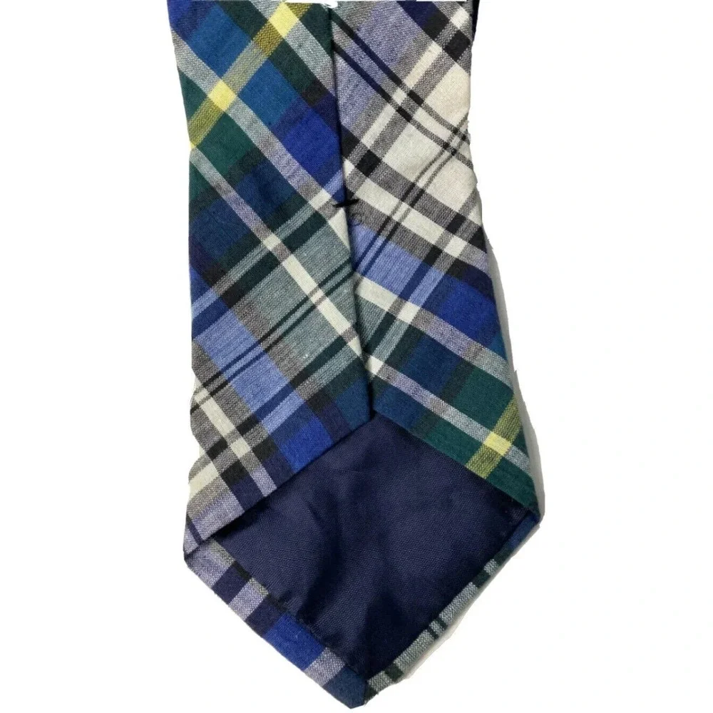 Rooster‎ Mens Neck Tie Blue White Plaid Adjustable Cotton